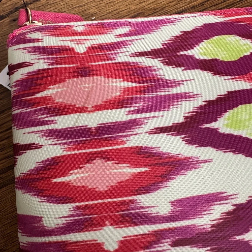 Chicos Packable Tote Bag Ikat Pink Orange Geometric Foldable Travel Purse NWT